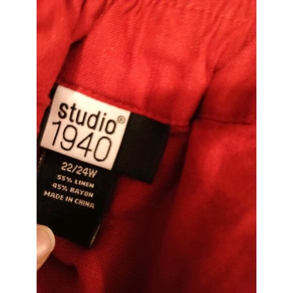 Studio 1940 Red Capri Pullon Pants Linen Blend Women's Size 22/24 Excellent Cond - Picture 7 of 9